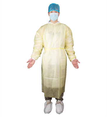 Ultrasonic Heat Sealed Disposable Medical Use Knitted Wrist PP+PE Isolation Gown