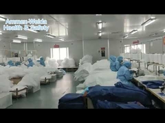 टाइप5/6 नीली धारीदार एसएमएस/एमपी डिस्पोजेबल कवरऑल हुड के साथ एंटी बैक्टीरियल